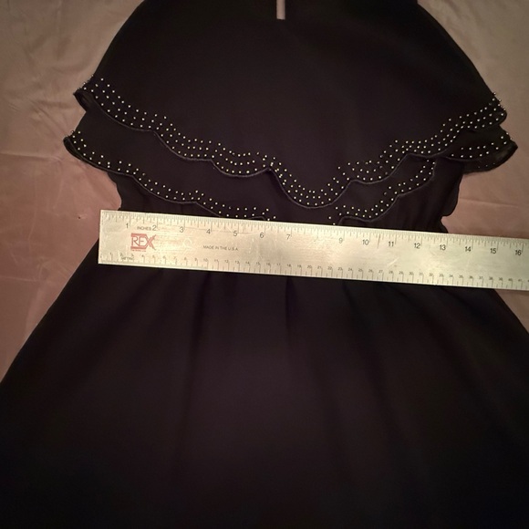 Vintage Y2K Black Sleeveless Scalloped Edge Tiered Mini Dress w/ Beading Small - Picture 8 of 12